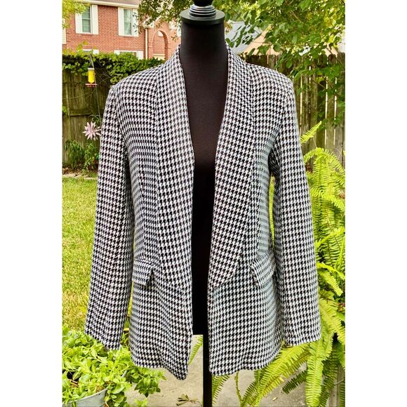 Woman’s SHEIN SZ M Houndstooth Pattern Open-Faced Long Sleeve Blazer - Picture 2 of 8
